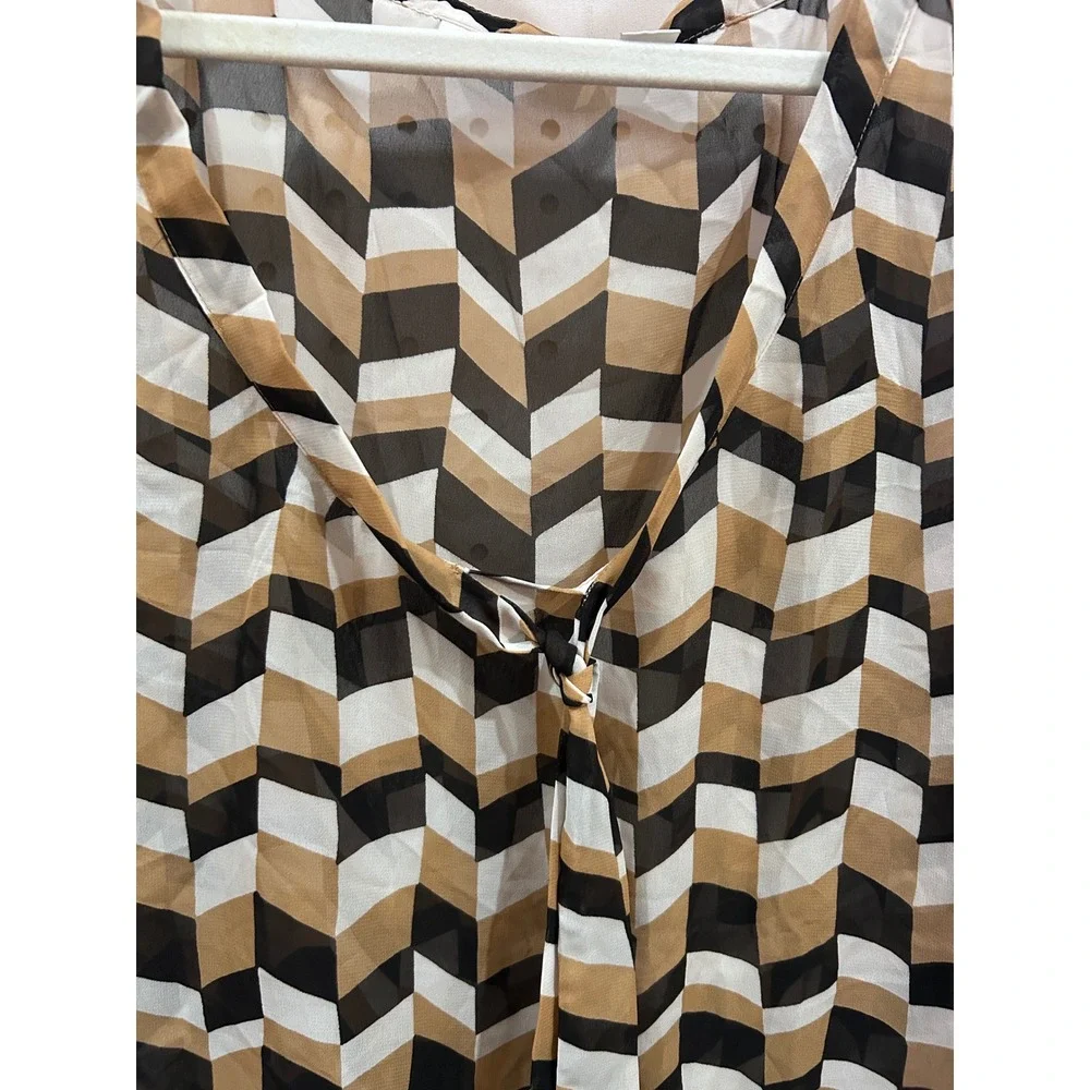 NEW YORK & COMPANY Chevron Print Sheer Long Sleeve Blouse Top Women's Size‎ L